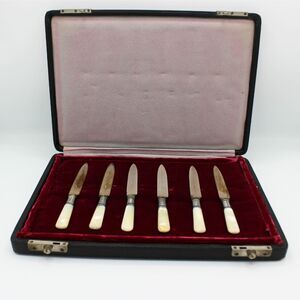 Antique EPNS Nickel Silver Knife Mother of Pearl Handles Original Box Set of 6